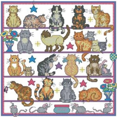 Cat on the shelf patterns Counted Cross Stitch 11CT 14CT 18CT DIY Chinese Cross Stitch Kits Embroidery Needlework Sets