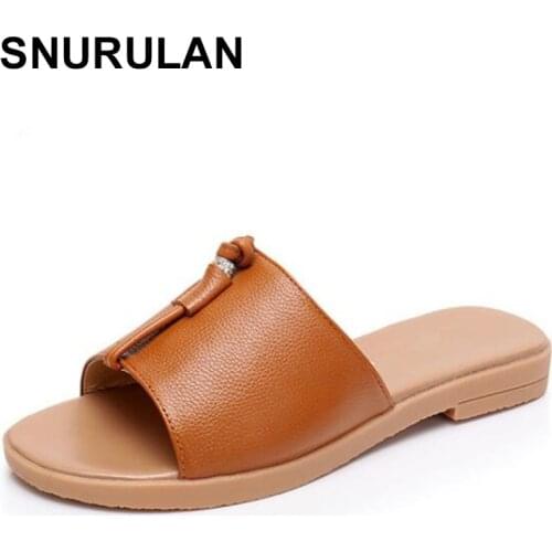 SNURULAN Hot2020New Summer Soft Bottom Soft Genuine Leather Shoes Woman Summer Slippers Sandals Plus Size Fashion Sandals Women