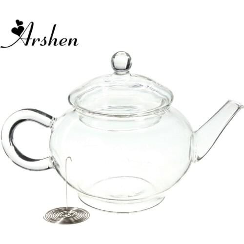 Arshen 250ml/8.5oz Borosilicate Durable Glass Teapot Heat Resistant Bottle Cup for Blooming Tea Herbal Coffee With Infuser
