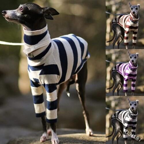 Dog Warm Clothes Dog Striped One-piece Suit Coat Comfortable And Soft Cotton Pet Turtleneck Clothes Autumn Winter Biped Sweater