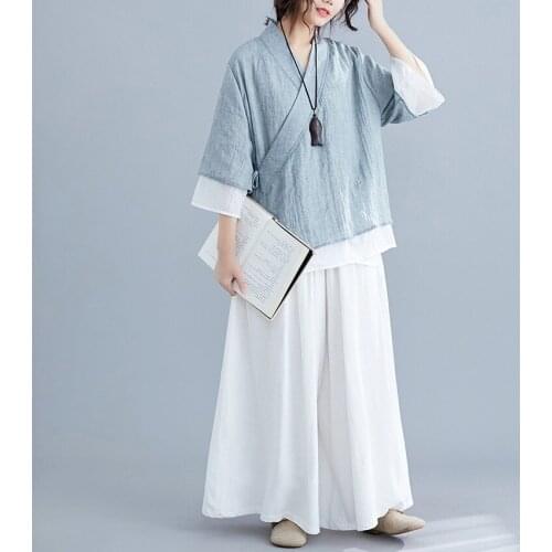 3Colors Traditional Chinese Clothing for Women Linen Shirt Tops Vintage Shirt Cardigan Tang Suit Casual Hanfu Kung Fu Uniform