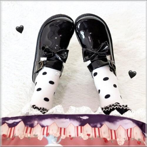 Japanese student sweet lolita shoes vintage round head comfortable women shoes bowknot round head flat platform shoes kawaii cos