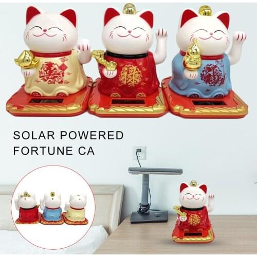Car Ornament Cute Solar Powered Welcoming Fortune Cats Car Dashboard Decor Ornaments Lucky Cats Toys Auto Interior Accessories