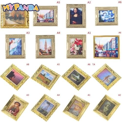 Vintage Frame Mural Wall Painting For Dollhouse Dolls House Living Room Bedroom Furniture Decor Toys Resin Miniature