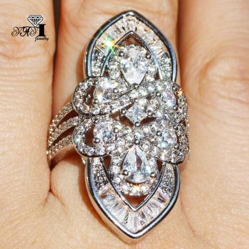YaYI Jewelry Fashion Princess Cut Prong Setting White Cubic Zirconia Silver Color Engagement Wedding Party Leaves Gift Rings