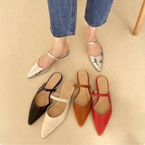 South Korea Net Red Pointed Half Slippers 2020 Summer New Silver Color Baotou Flat Slipper Womens Slipper Lazy