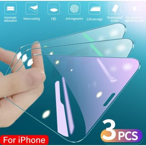 3Pcs Tempered Glass For iPhone 11 12 13 Pro X XR Xs Max Screen Protector Anti Blue For iPhone 6 7 8 6s Plus SE2 Protective Glass