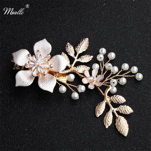 Miallo Handmade Gold Color Flower Hair Clips Wedding Hair Ornaments Headpieces Jewelry Accessories for Women