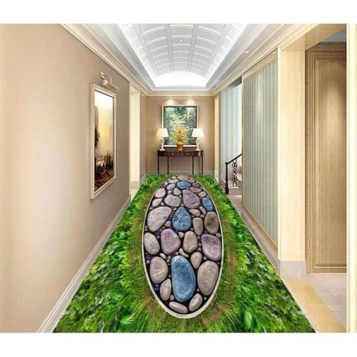 Green grass round diamond cobblestone 3D floor Floor Sticker Decor Self-adhesive Mural Wallpaper