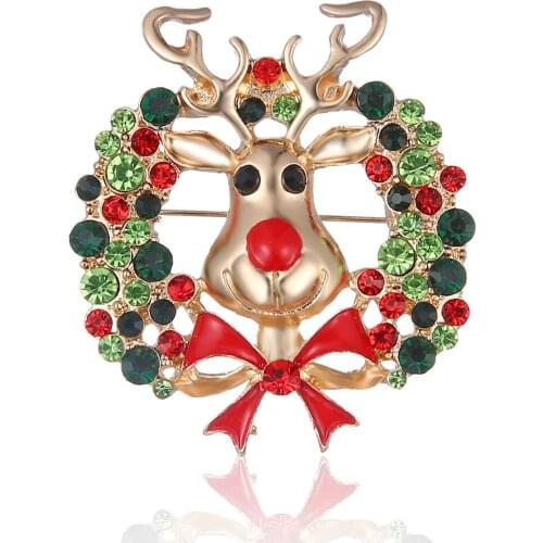 Elk Christmas Brooch For Women Colorful Rhinestone Bow Deer Brooches Ladies Pin Jewelry Gift