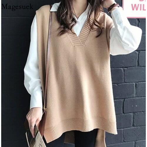 Sleeveless Knitted Sweater Vest Women V Neck Pollover Sweater Vest New Autumn And Winter Jumper Women Sweaters Pull Femme 12239
