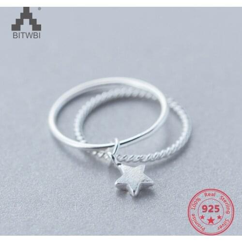 Korea New Style 925 Sterling Silver Simple Fashion Chic Frosted Star Double Ring Jewelry for Women