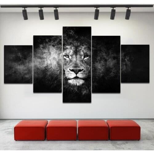 Animal 5 Pieces Canvas Painting Poster Black and White Lion Wall Art Print for Living Room Bedroom Home Decor