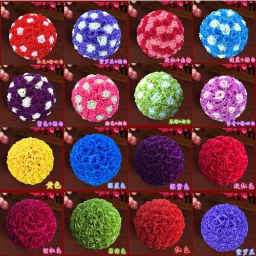10"25cm Handmade Artificial Flower Silk Rose Kissing Flower Hanging Ball DIY Bouquet Home Wedding Party Decor 18 Color Available