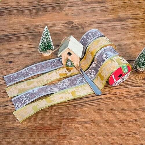 Fabric Bronzing Print Ribbon Tape Christmas Ornaments for Crafters Chrismas Decoration