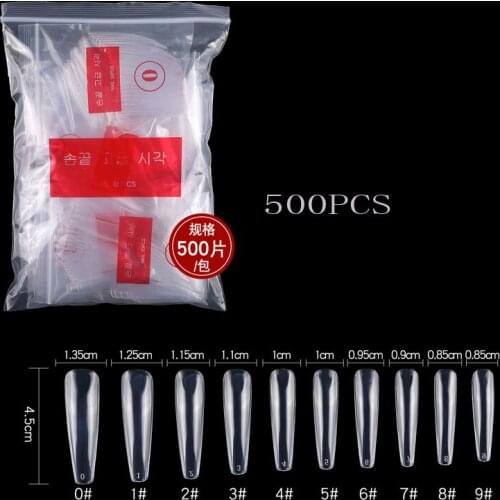 500PC Long Coffin False Nail Tips Transparent Fake Nails Manicure Press On Nails Artificial Ballerina AcrylicTips For Nails E008