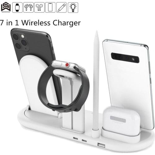 7 in1 Wireless Charger Stand Dock for iPhone 11 Pro Xs Max 8 X Fast Wireless Charging Dock Station for Apple Watch Airpods Pro 2