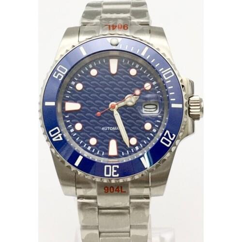 40mm Blue Dial Automatic Mens Watch Ceramic Ring Automatic Watch Mechanical Mens Watch Clock Jubilee Strap