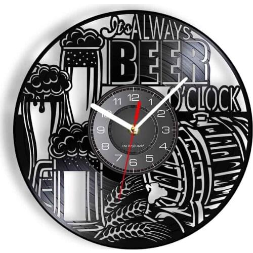 Beer O'Clock Vinyl Record Timepieces Modern Wall Clock Barley Malt Hops Brewery Artwork Clock Home Bar Brewing Beer Retro Watch
