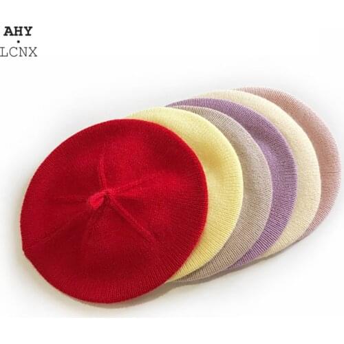 Fashion Baby Knitted Beret Hat Solid Color Childrens Warm Hats Autumn Winter Painter Cap For Girls Kids Bonnet Accessories