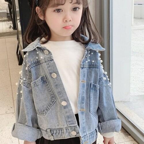 Girls Babys Kids Coat Jacket Outwear Beading Pearl Jean Autumn Thicken Warm Overcoat Top Outdoor Sport Childrens Clothing