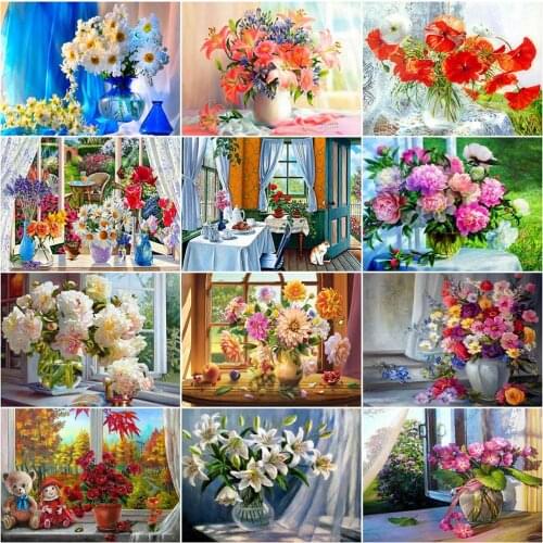 EverShine Oil Painting By Numbers Flowers Hand Painted DIY Kits Drawing Canvas Flowers Wall Art Home Decor