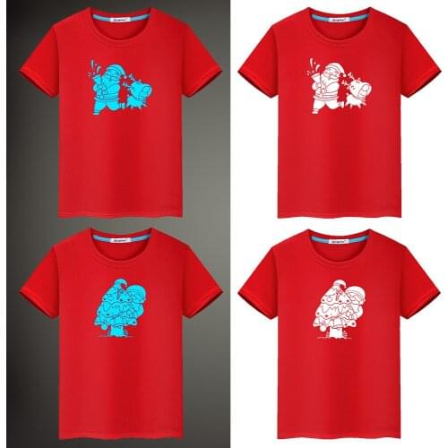 Fluorescent Luminous Children T-shirt Christmas Santa Boy Girl Short Sleeve T shirt Tops Tee Kids Baby Christmas Gift Clothing