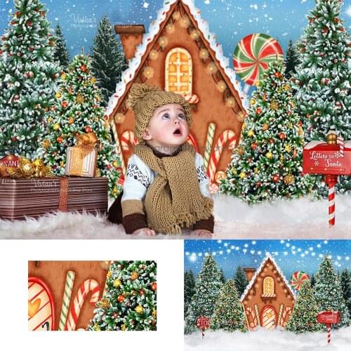 Candy House Christmas Photography Backdrop Kids Portrait Forest Baby Birthday Cake Smash Banner Child Background Photostudio