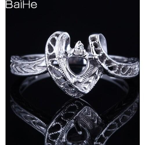 BAIHE Solid 14K White Gold Certified Trillion Cut Engagement Women Cute/Romantic Fine Jewelry Elegant unique Semi Mount Ring