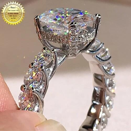 10K White Gold Women Ring Moissanite Diamonds 1 2 3 4 5 Carat Oval Round Luxury Wedding Party Engagement Anniversary Ring Trendy