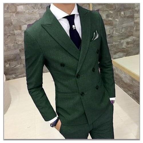 Nice Green Suit Men Slim Fit Double Breasted Groom Tuxedo 2 Piece Custom Prom Wedding Suits Blazer Terno Masuclino Jacket+Pant