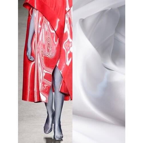 Red Shiny Crystal Silk Satin Fabric Silkblend Liouldlook Organza For Fashion Garments Dinner Dress