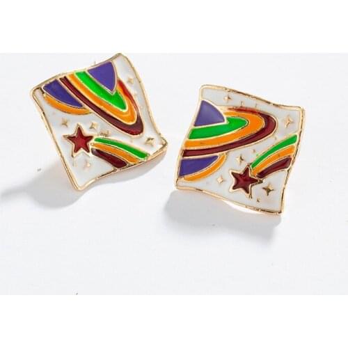 Square Earring Creative Universe Earrings For Girl Cute Star Stud Earrings Statement Brincos Ear Accessories Gift