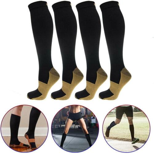 Unisex Anti-fatigue Copper Compression Socks 20-30mmHg Soft Pain Relief Patchwork Stocking for Running Travel Hiking