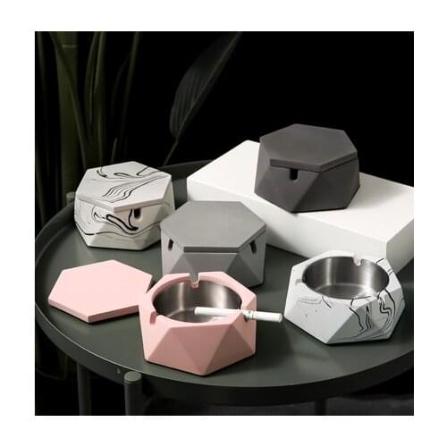 Metal Ashtray, Home Decoration Accessories, Creative Marble Pattern, Cement Ashtray with Lid, Portable Ashtray, Boyfriend Gift