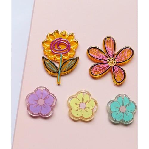 Kawaii Colorful Painting Resin Spring Sun Flower Jewelry Charms 30pcs DIY Ornament Accessories Cute Earring Necklace Pendants