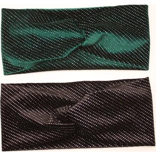 Fashion Vintage Rhinestone Stretch Velvet Headband for Women Wide Cross Knot Headweap Ladies Bandana Headwear Hair Accessories