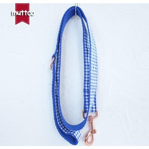 MUTTCO retailing high quality personalized dog collar THE BLUE YUMMY PLAID adjustable dog leashes 5 sizes UDC046M