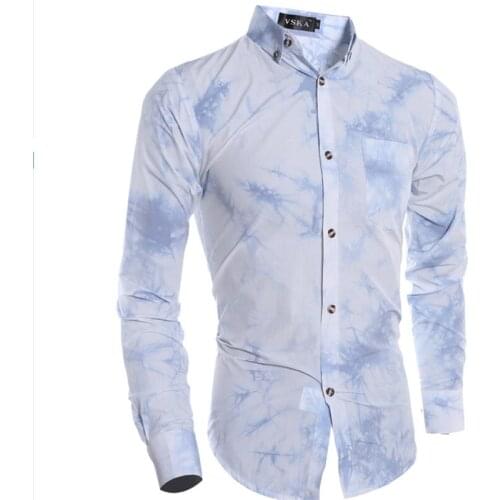 2016 New Men Military Creative Flower chinaware Printing Shirts Male Full Sleeve Floral Shirt 023