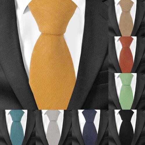 Men Cotton Neck Ties Casual Suits Skinny Tie Gravatas Solid Green Mens Neckties For Business 7 cm Width Wedding Men Ties