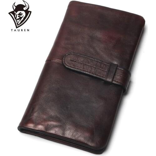 Dip Dye Color Handmade Long Wallet Genuine Leather Clutch Man Walet Brand Luxury Male Purse Long Wallets Coin Purse Phone Pocket