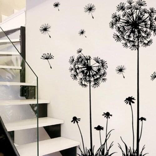 Wall Sticker Black Creative PVC Dandelion Flower Wall Stickers Tree Large Removab Wallstickers Etiqueta Da Parede