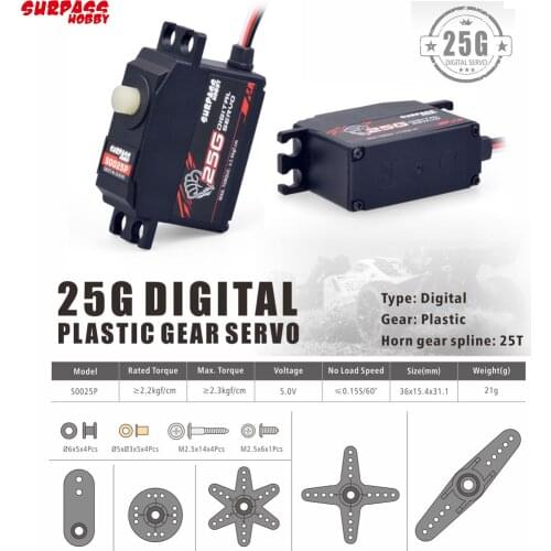 New Arrival SURPASS HOBBY S0025P 25g Plastic Gear Servo 2.3KG Digital Servo for 1/12 RC Car Aircraft RC Boat Robot RC Model