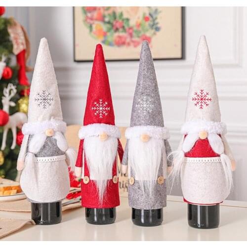 Non-woven Fabric Christmas Santa Gnome Wine Champagne Bottle Cover Bag Party Dinner Holiday Decor Christmas Party Supplies