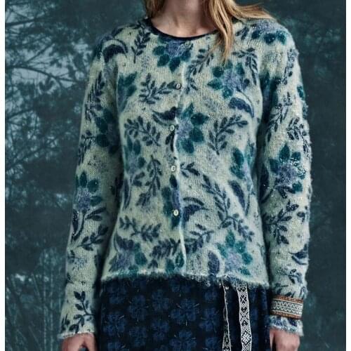 New Spring Wool and Mohair Blend Exquisitely Printed Cardigan Women Sweater