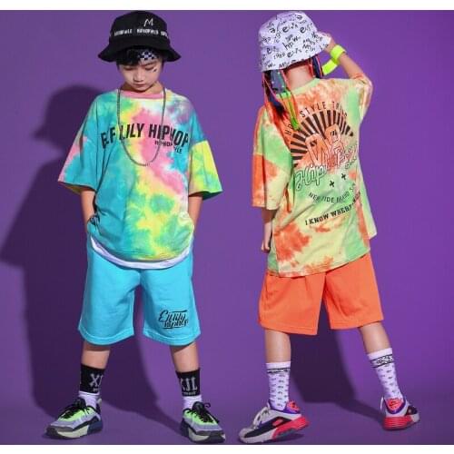 Hip Hop Clothing Children Jazz Dancing Stage Costume Street Dance Wear Suit Summer Kids Tie Dye Cheerleading Show Outfit YS1945