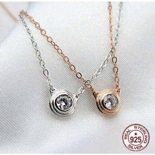 S925 Sterling Silver Necklace Smart Series New Hypoallergenic Round Single Diamond Fashion Four Corner Clavicle Chain Simple