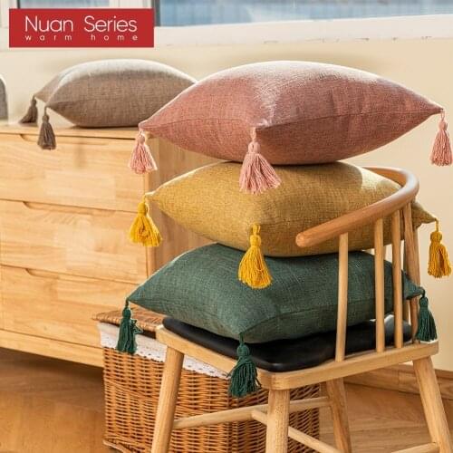 Tassel Cushion Cover 45x45cm Decorative Cotton Linen Pillow Case Living Room Decoration Sofa Home Decor Throw Pillows Square
