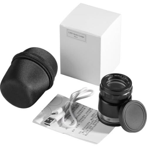 Portable USB Optical Magnifier Metal Cylinder 10X Magnification With 6 LED Light For Gems Jewelry Coins Stamps