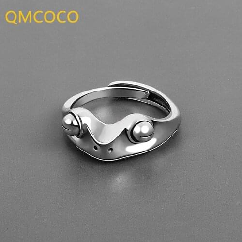 QMCOCO 925 Silver New Simple Design Frog Shape Rings Retro Distressed Open Adjustable Ring Fashion Fine Jewelr
